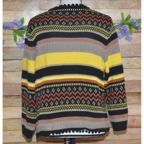 Together Ladies Open Yellow Black Cardigan Sweater Size 10 Striped Granny Core - Picture 5 of 12